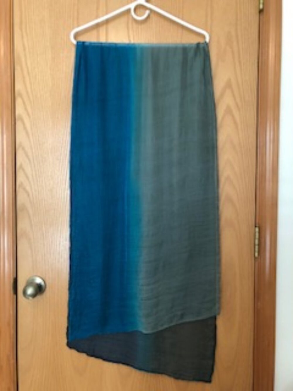 Large Vintage Sheer Blue Green Oblong Shaded Scarf Silk Excellent